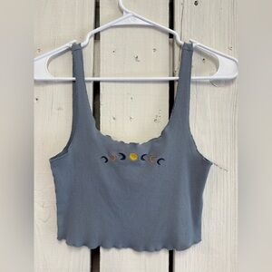 Forever 21 Gray Blue Crop Top with Moon Phases